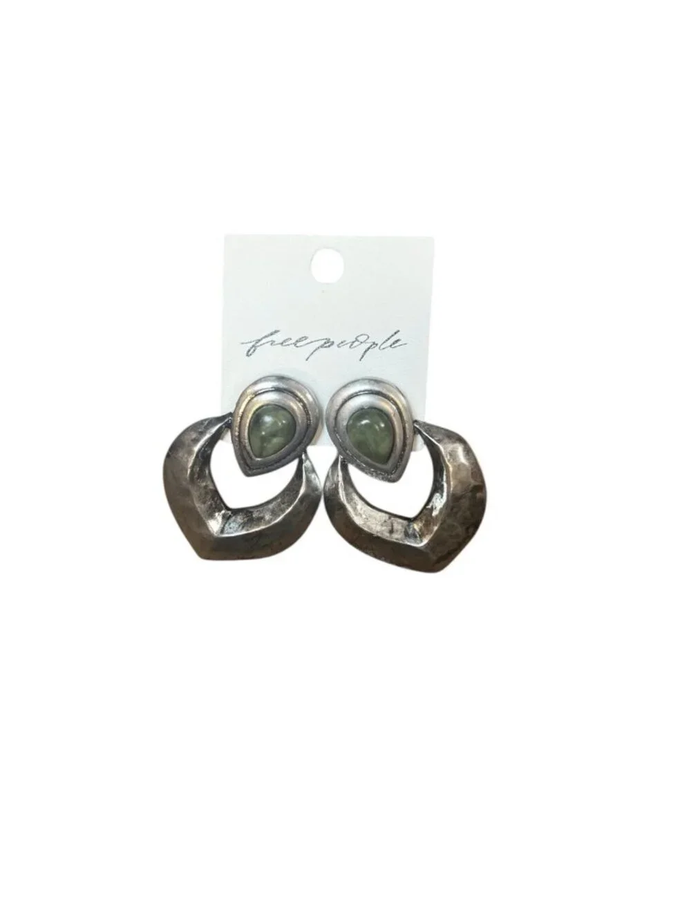 Free People Cecilia Green Silver Statement Earrings Boho Festival NWT